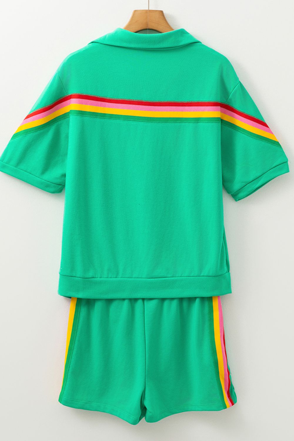 Rainbow Collared Short Sleeve Top and Shorts Set - felvior