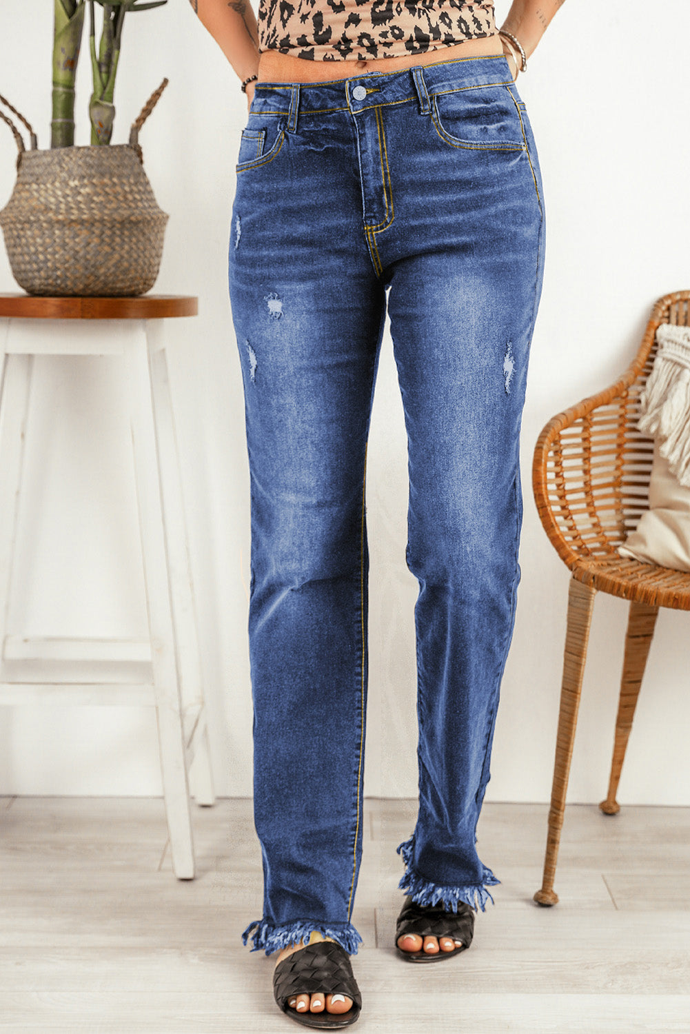 Ripped Frayed Hem Jeans - felvior