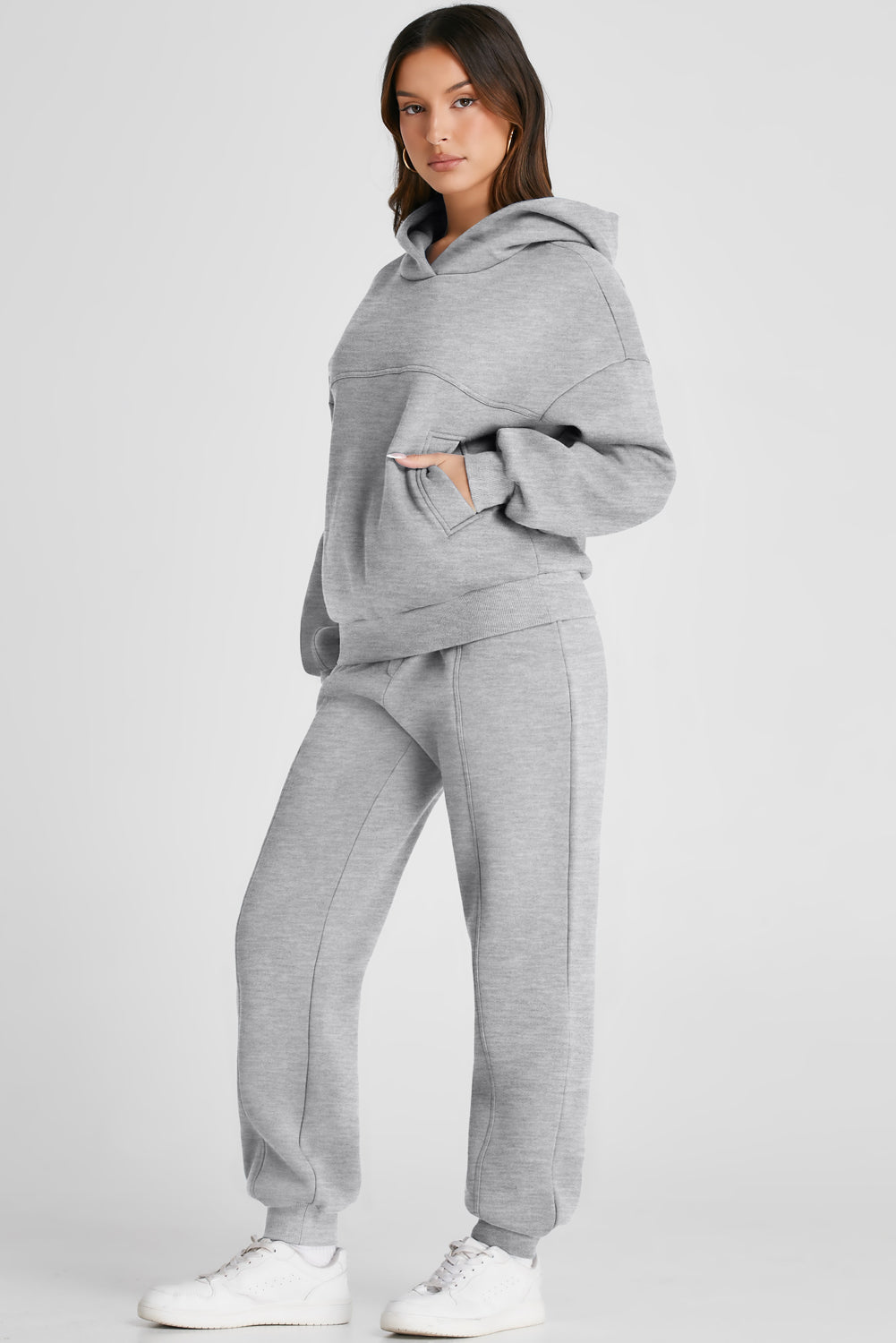 Dropped Shoulder Long Sleeve Hoodie and Pants Active Set - felvior