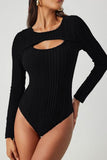 Ribbed Cutout Round Neck Bodysuit - felvior
