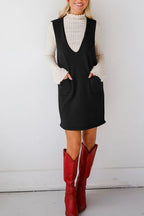 Lovelet Pocketed V-Neck Mini Sweater Overall Dress