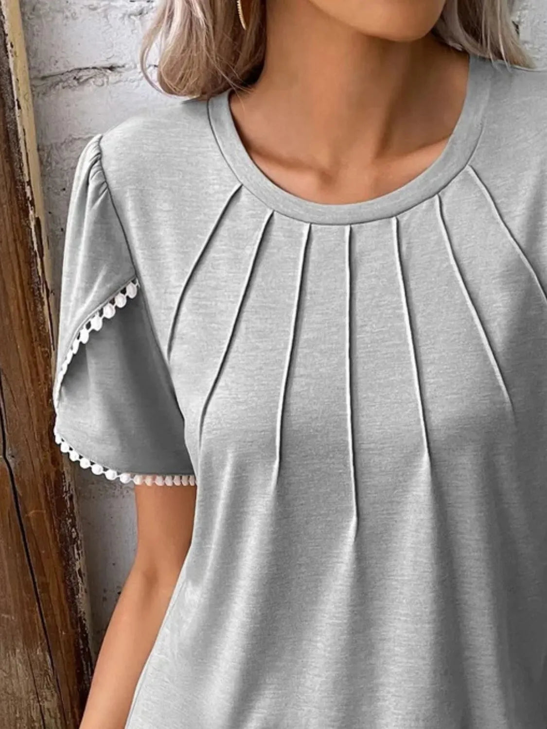 Full Size Round Neck Petal Sleeve Blouse Plus Size - felvior