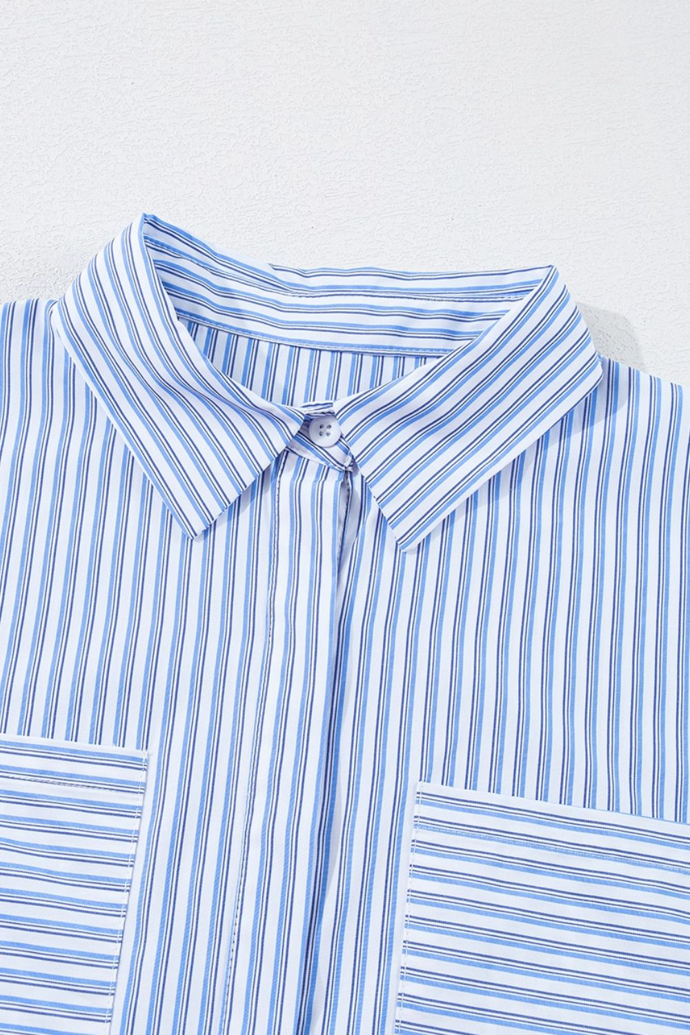 Stripe Bubble Sleeve Chest Pockets Shirt Dress - felvior