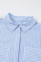 Stripe Bubble Sleeve Chest Pockets Shirt Dress