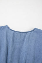 Ruffled Hem Smocked Flutter Sleeve Denim Mini Dress