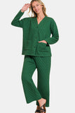 Zenana Quilted Button Up Long Sleeve Top and Pants Lounge Set - felvior