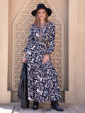 Printed Notched Neck Maxi Dress - felvior