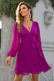 Tied Surplice Neck Pleated Dress - felvior