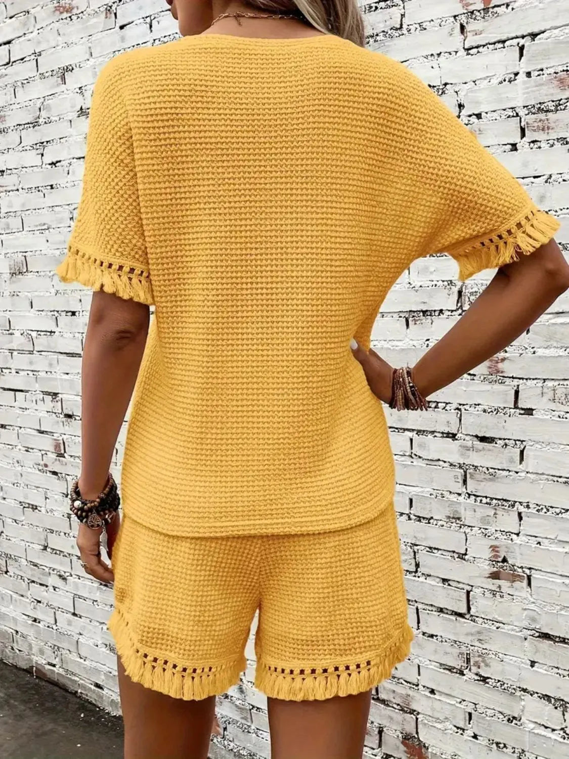 Tassel Round Neck Top and Shorts Set - felvior