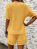 Tassel Round Neck Top and Shorts Set