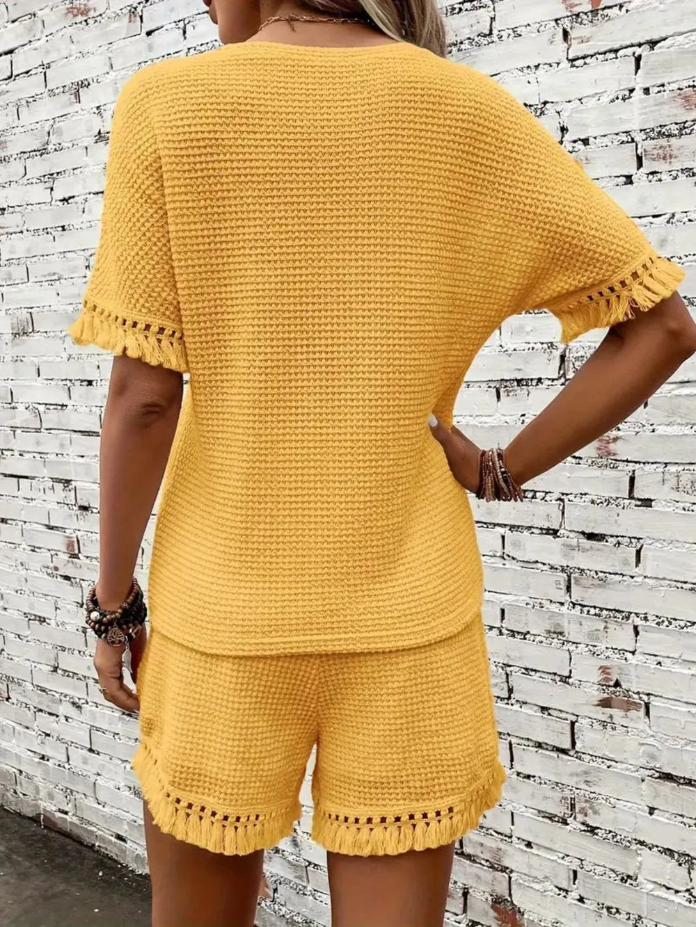 Tassel Round Neck Top and Shorts Set