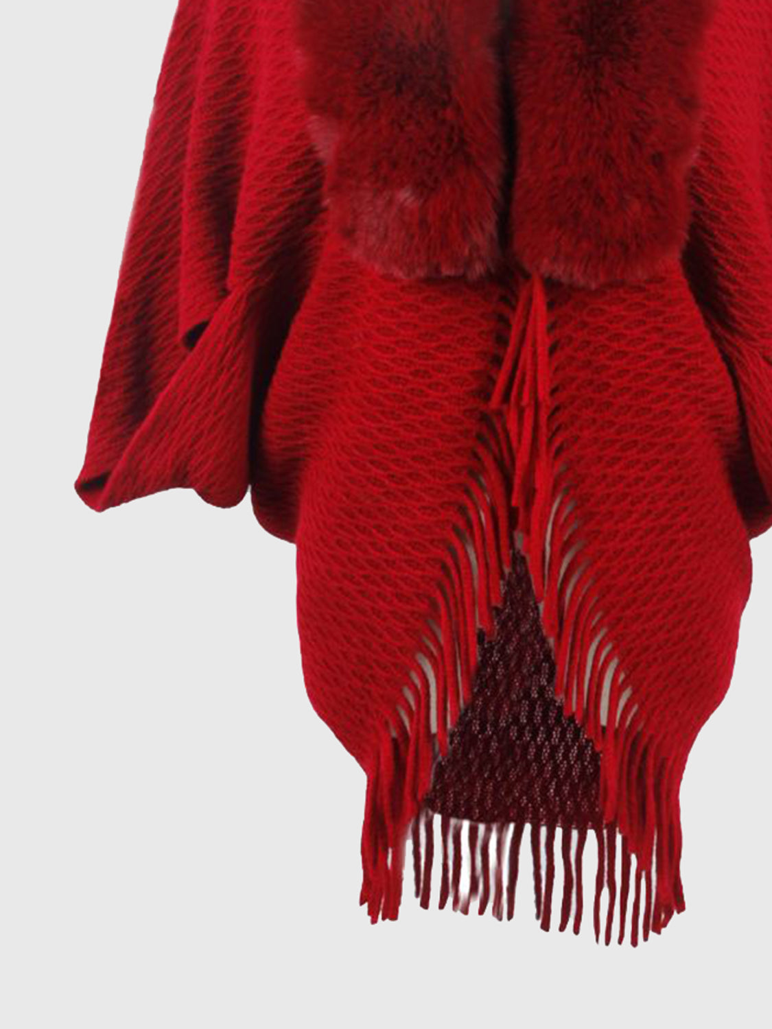 Open Front Fringe Hem Poncho - felvior