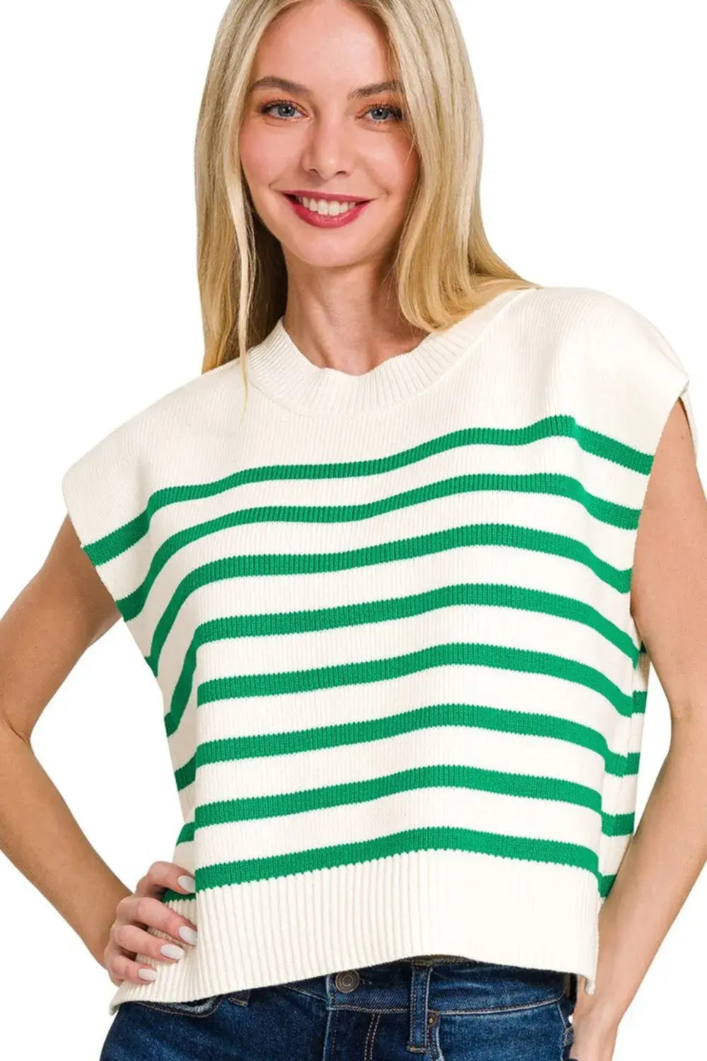 Zenana Oversized Crew Neck Stripe Sweater Vest