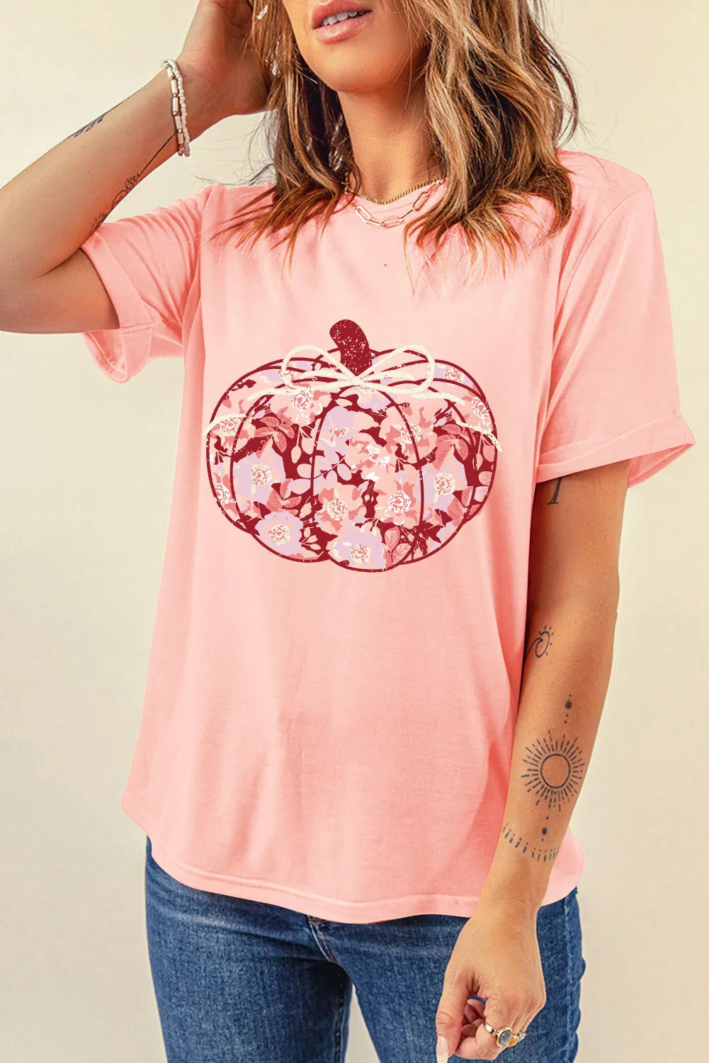 Pumpkin Graphic Round Neck Long Sleeve T-Shirt - felvior