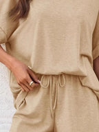 Round Neck Short Sleeve Top and Shorts Set