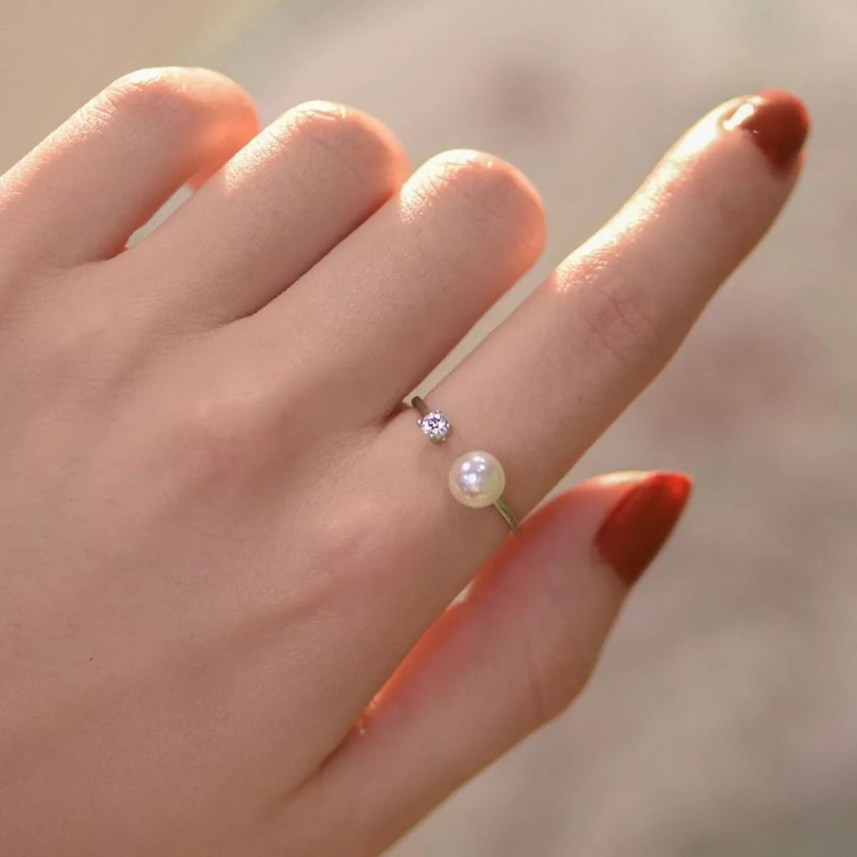 925 Sterling Silver Pearl Open Ring Secondary image