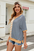 Striped Round Neck Half Sleeve T-Shirt
