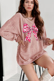 Valentine’s Day Bow Drop Shoulder Long Sleeve Sweatshirt - felvior