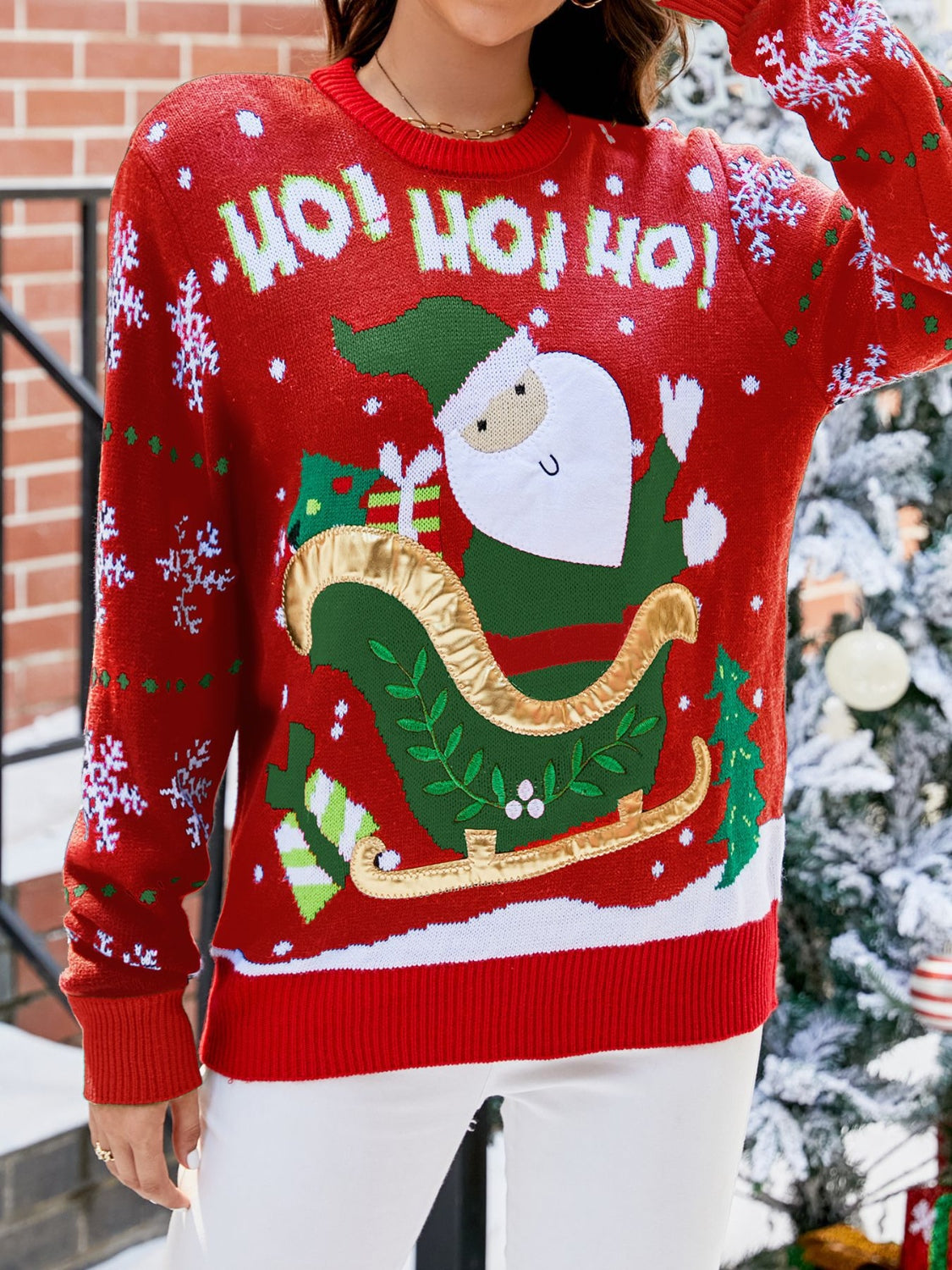 Santa Round Neck Long Sleeve Sweater - felvior