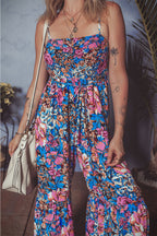 Floral Smocked Spaghetti Straps Wide Leg Jumpsuit