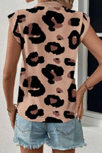 Leopard Round Neck Cap Sleeve T-Shirt