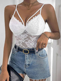 Perfee Spaghetti Strap Lace Bodysuit - felvior