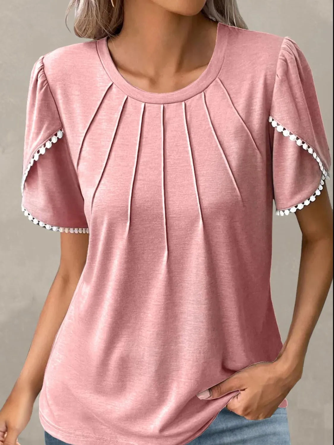 Full Size Round Neck Petal Sleeve Blouse Plus Size - felvior