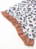 Plus Size Leopard Ruffle Trim Long Sleeve Blouse - felvior