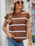Exposed seam Contrast Striped Round Neck Knit Top - felvior