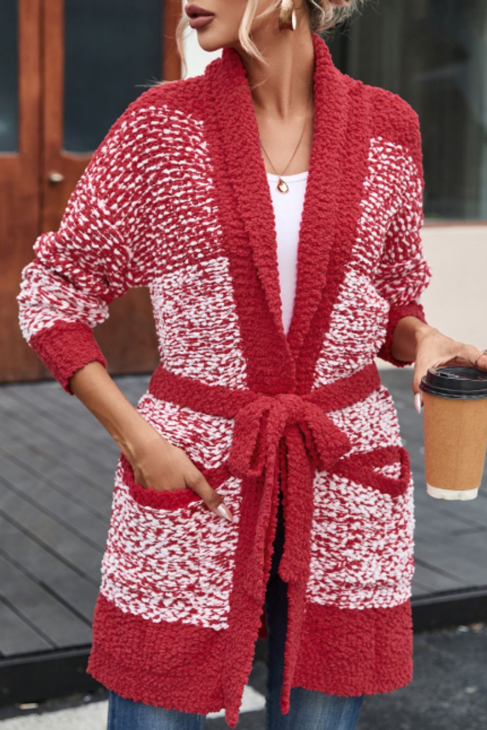 Contrast Trim Open Front Longline Cardigan - felvior