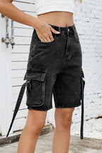 Washed Cargo Denim Shorts