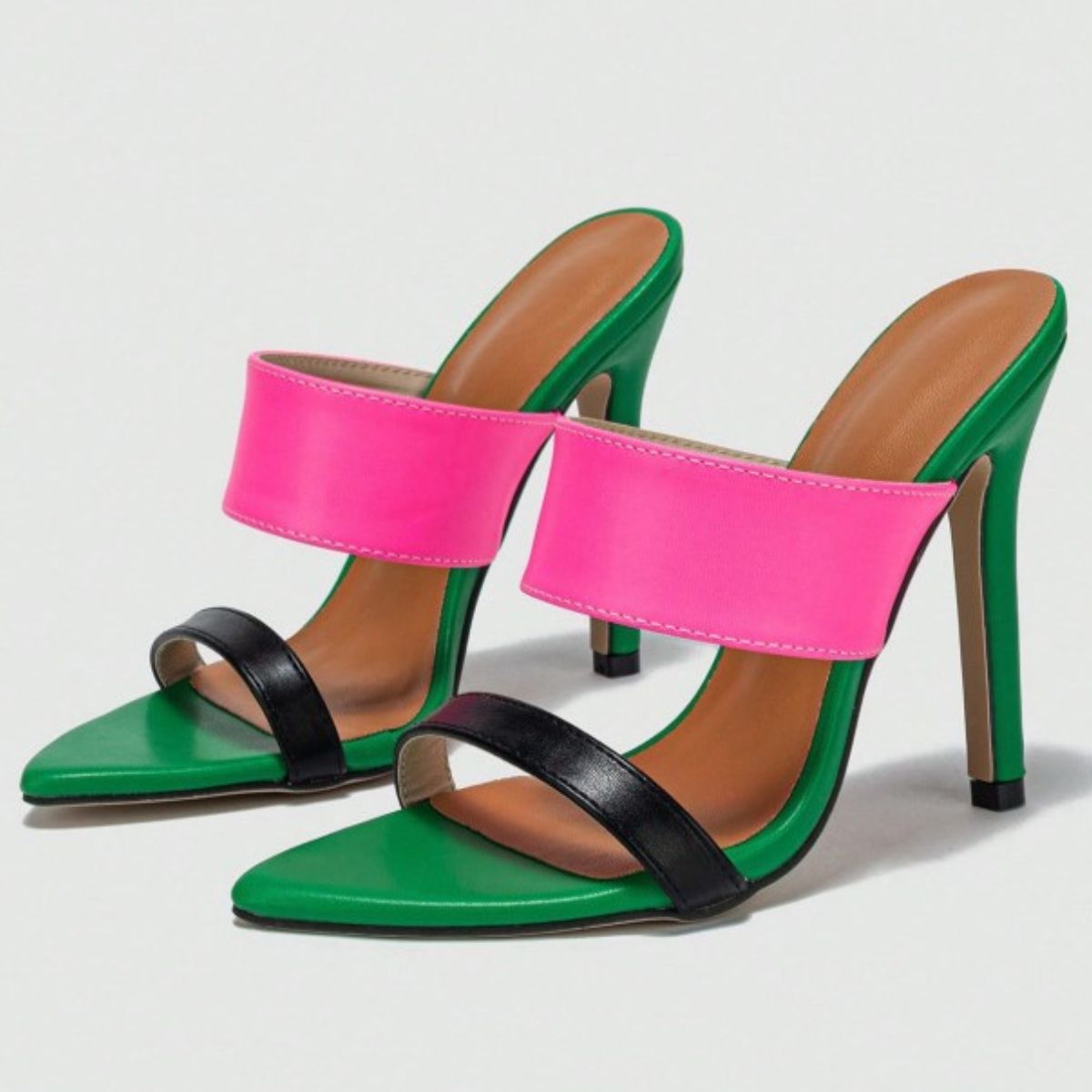 Contrast Open Toe Stiletto Sandals - felvior