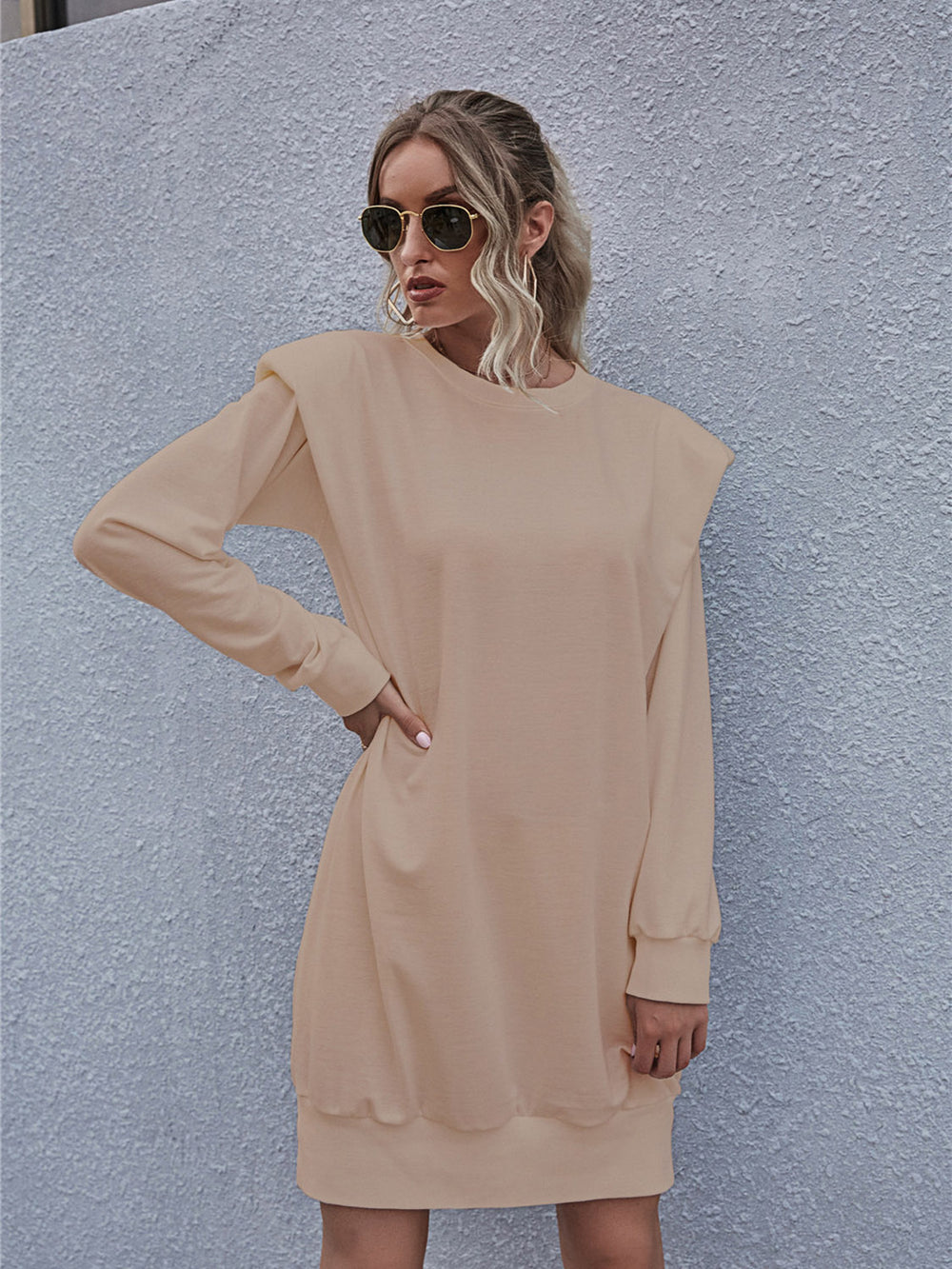 Round Neck Long Sleeve Mini Dress - felvior