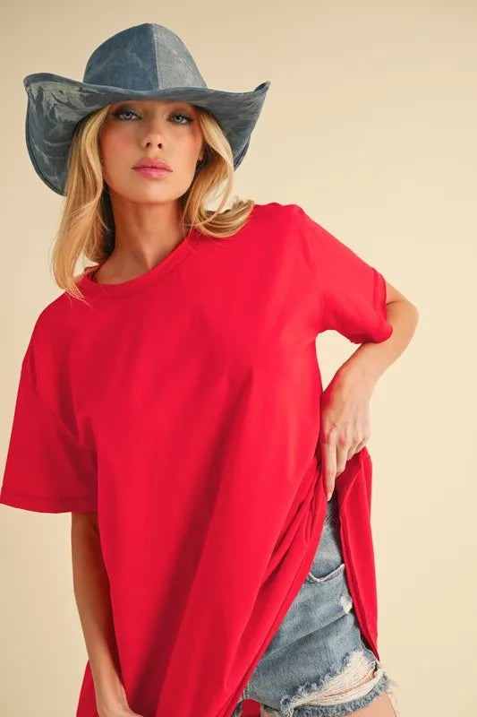 Aemi+Co Round Neck Short Sleeve Oversized T-Shirt - felvior