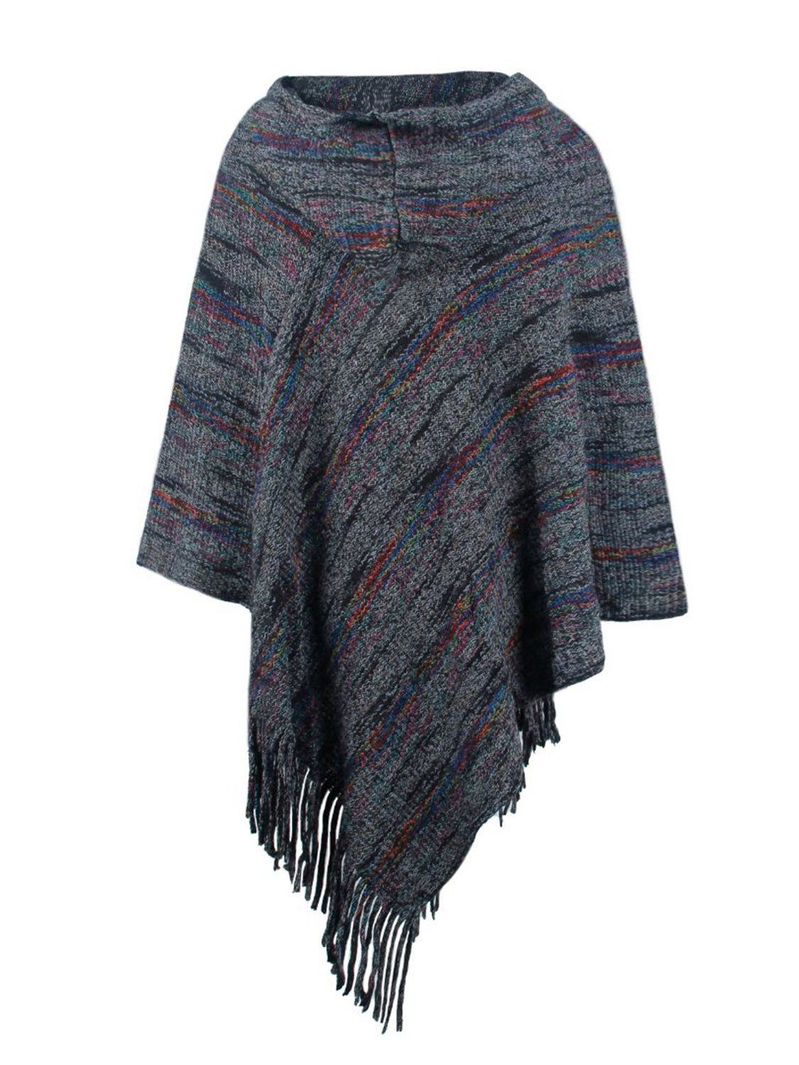 Fringe Hem Hooded Poncho - felvior