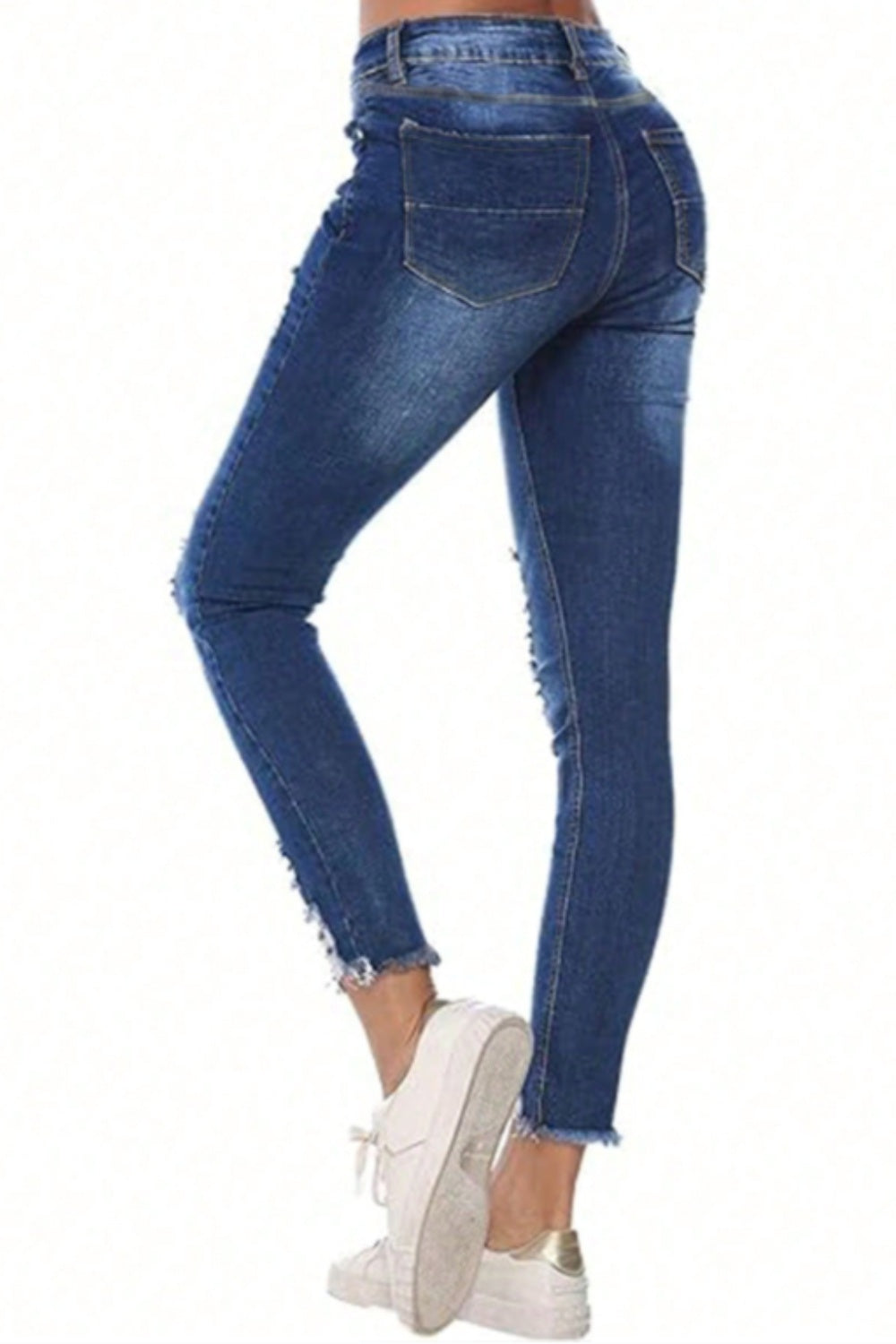 Distressed Raw Hem Jeans with Pockets - felvior