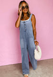 Wide Strap Denim Overalls with Pockets - felvior
