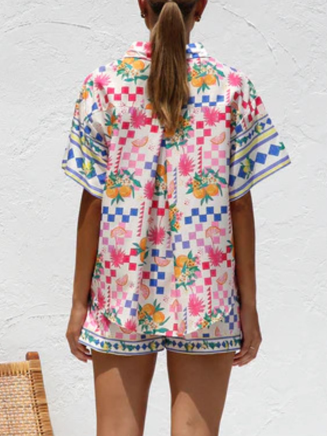 Printed Button Down Short Sleeve Top and Shorts Set Secondary image