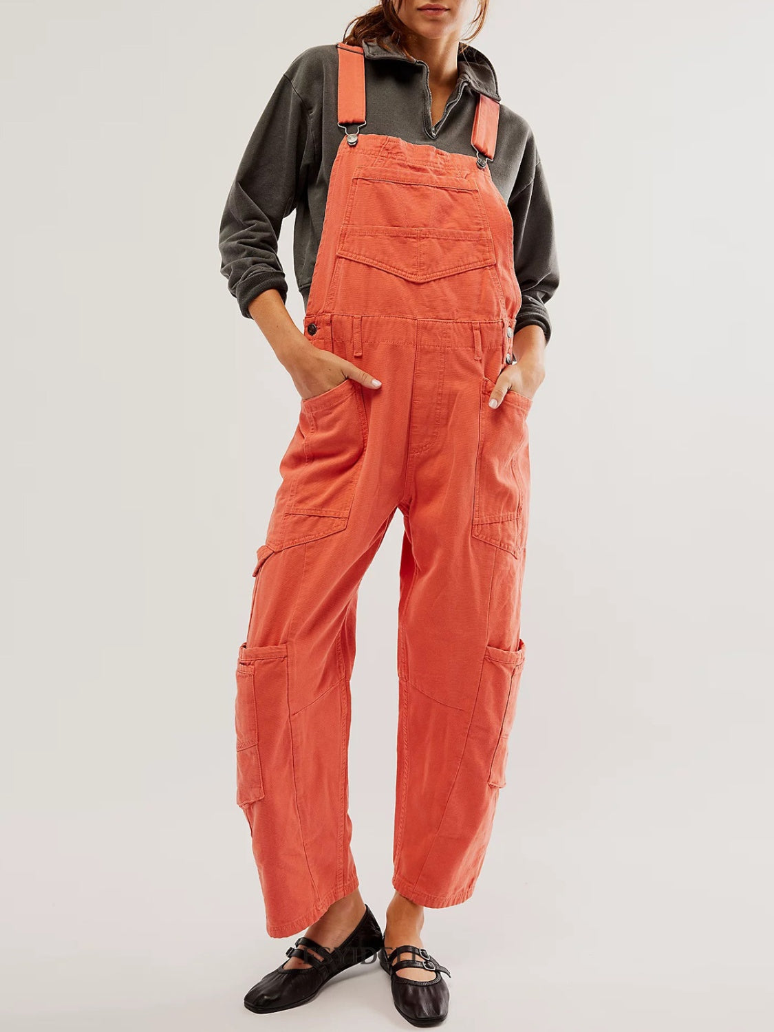 Pocketed Wide Strap Denim Overalls Hauptbild