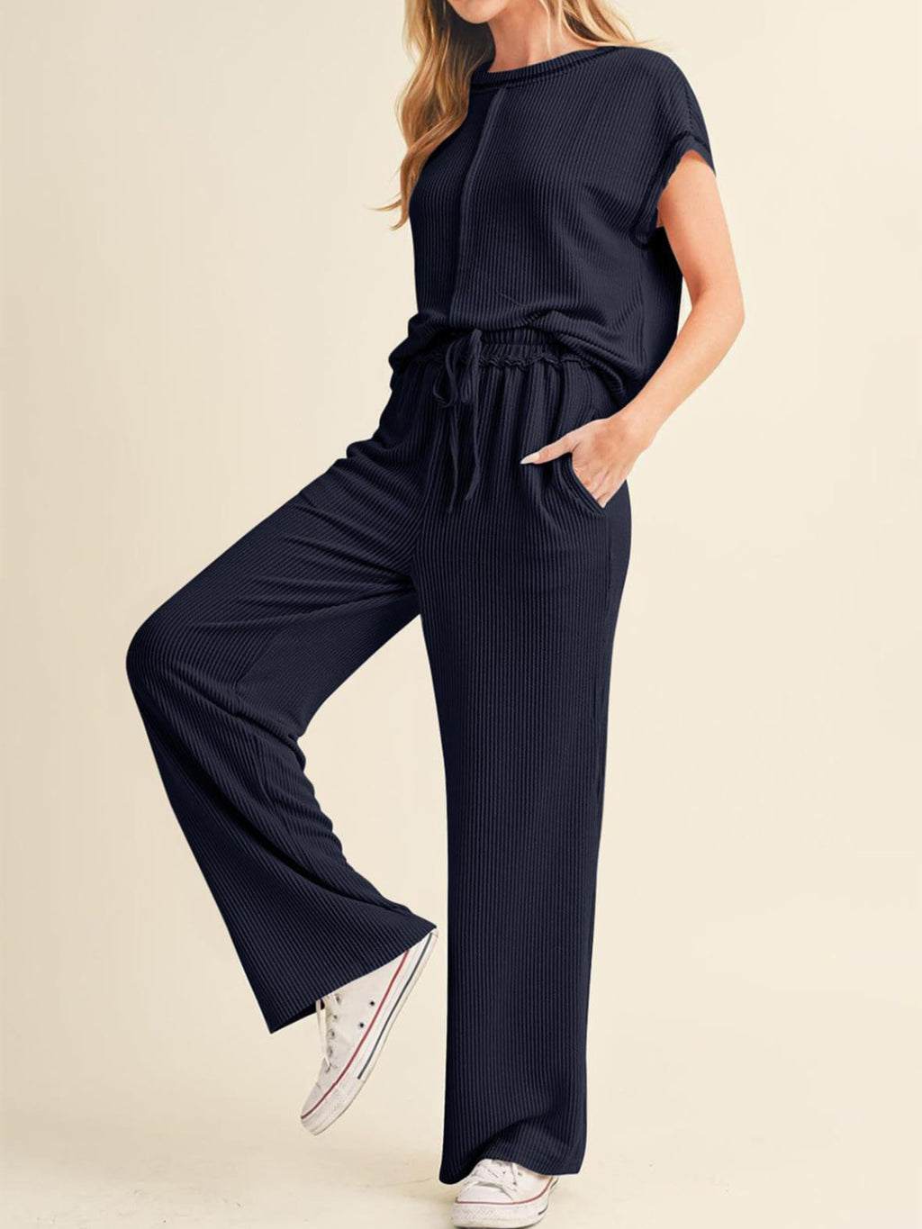 Ribbed Exposed Seam Top and Pants Set