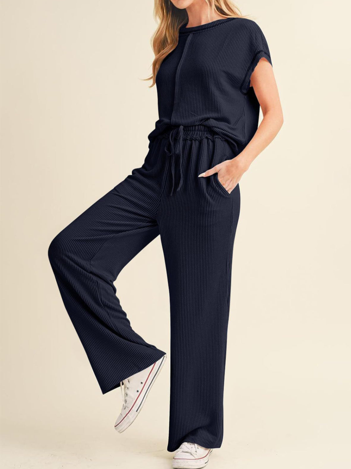 Ribbed Exposed Seam Top and Pants Set