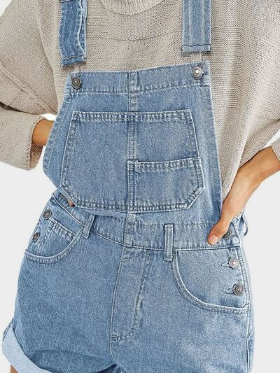 Pocketed Square Neck Wide Strap Denim Overalls - felvior