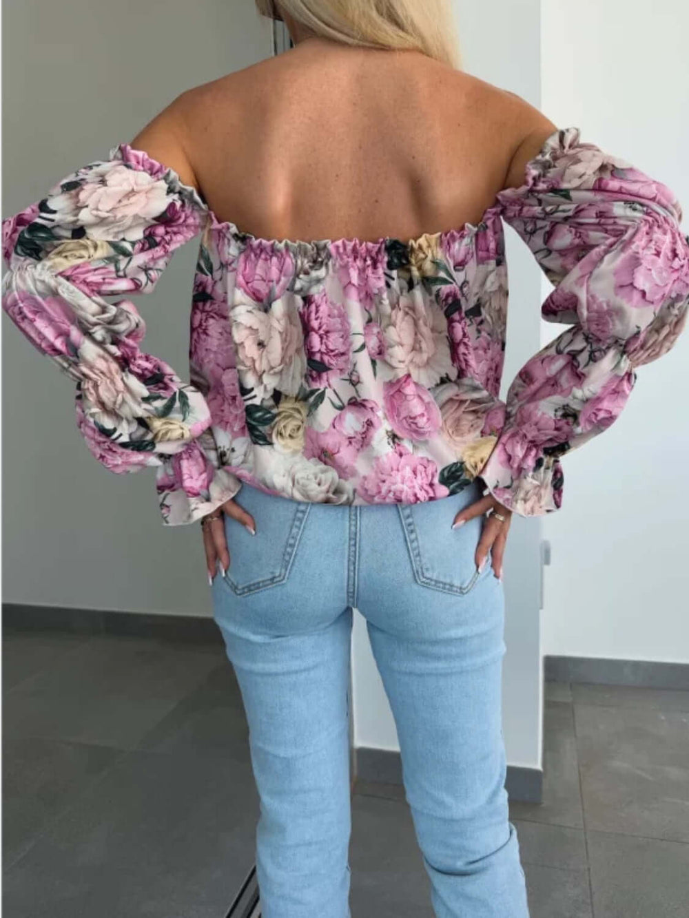 Printed Off-Shoulder Flounce Sleeve Blouse