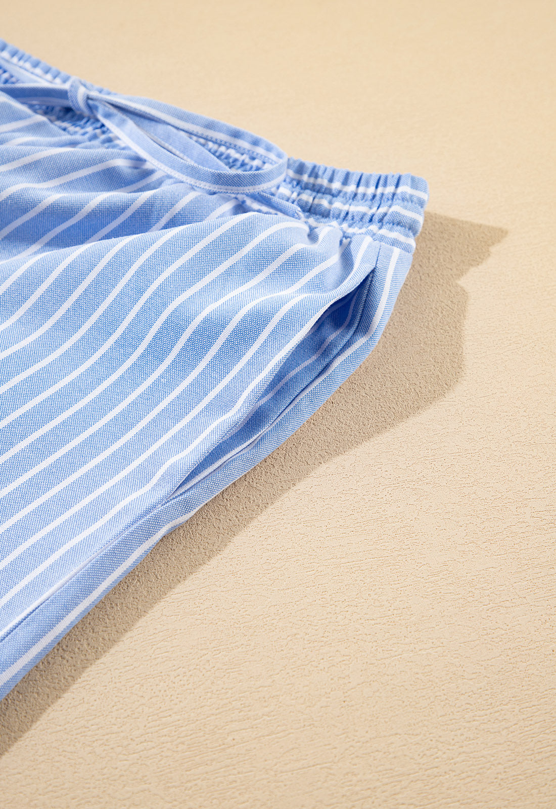 Striped Bowknot Detail Puff Sleeve Top and Shorts Set - felvior