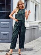 Plaid Sleeveless Top and Pants Set
