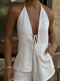 Devine Tied Halter Top and Shorts Set - felvior