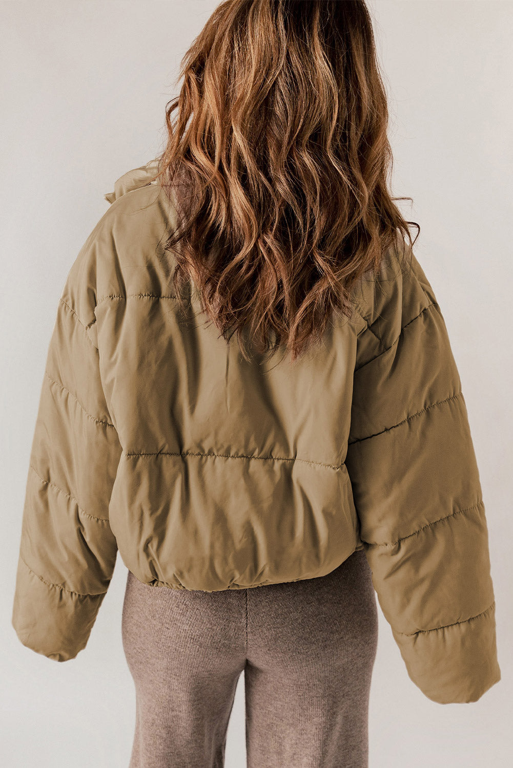 Zip Up Collared Neck Long Sleeve Winter Coat - felvior
