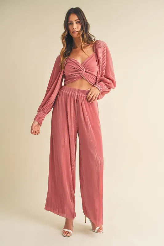 MABLE Front Twisted Long Sleeve Top and Pants Set - felvior