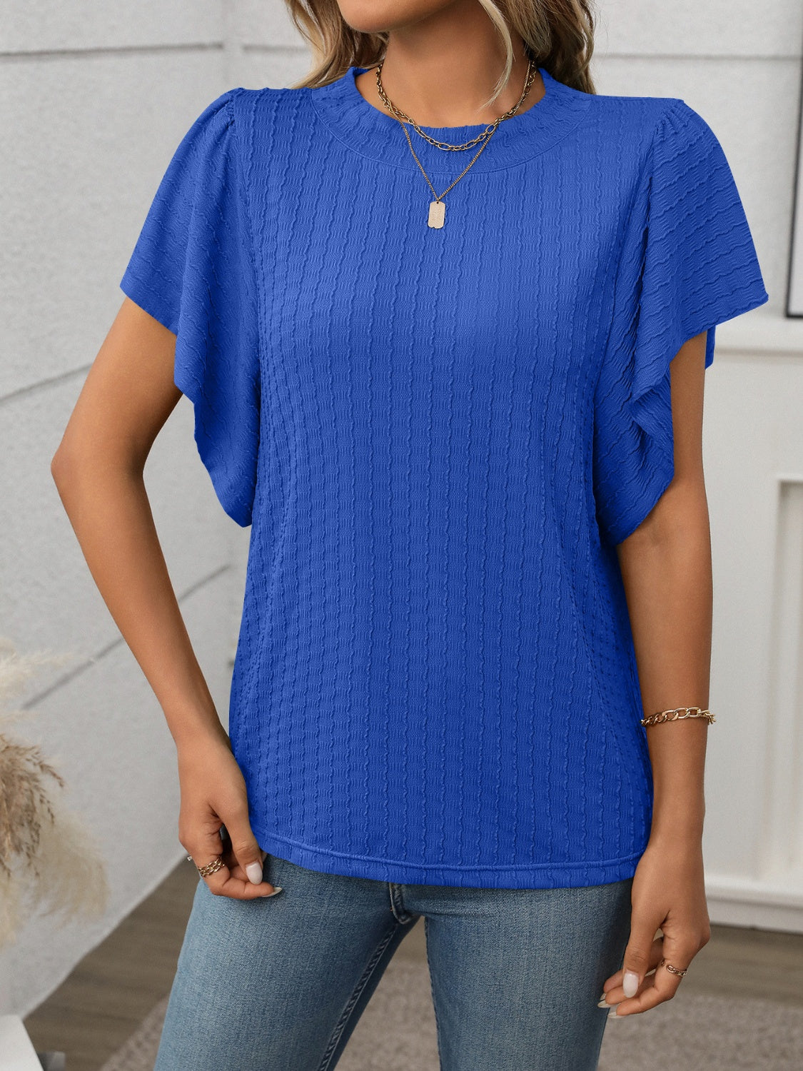 Round Neck Flutter Sleeve T-Shirt
