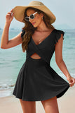 Cutout V-Neck Cap Sleeve One-Piece Swimwear - felvior